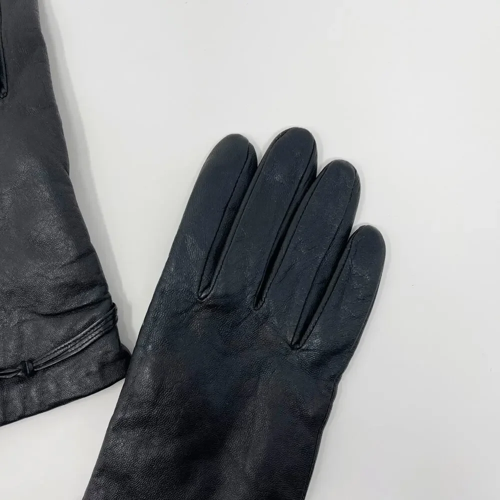 Isotoner Womens Leather Gloves Black Tie Knot